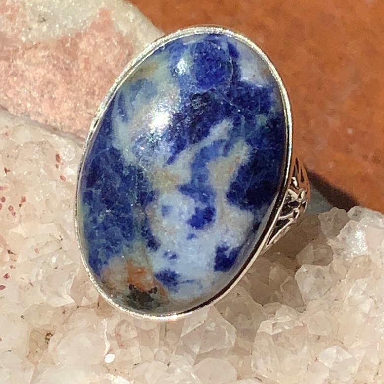 Natural Sodolite 925 Sterling Silver Ring, Size 6.75